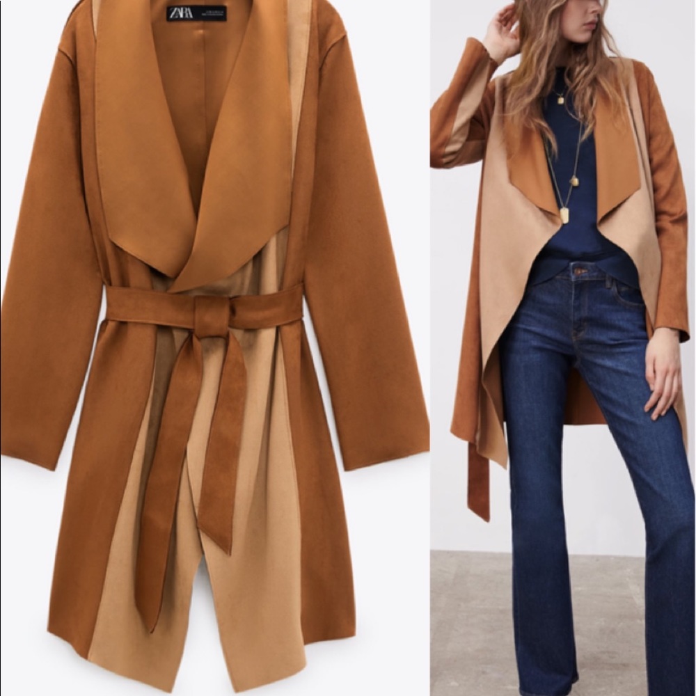 Zara patchwork jacket with tie size XS NWT brown - Picture 12 of 16